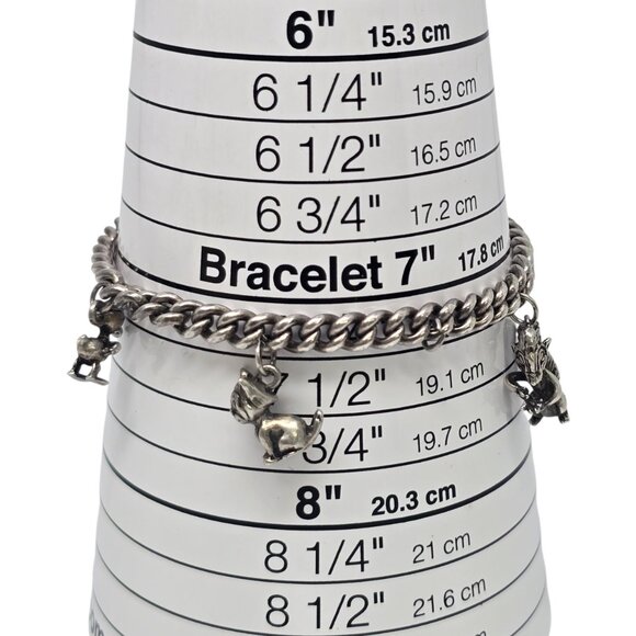 Silver Disney Charm Bracelet Jimney Cricket Skunk Donald Duck Figaro Cat #22550 - Picture 8 of 9